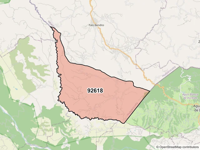 Mapa del código postal 92618, Huayacocotla, Veracruz de Ignacio de la Llave