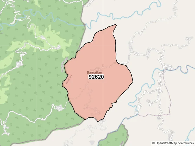 Mapa del código postal 92620, Ilamatlán, Veracruz de Ignacio de la Llave