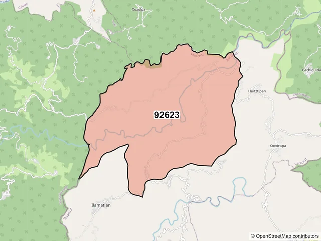 Mapa del código postal 92623, Ilamatlán, Veracruz de Ignacio de la Llave