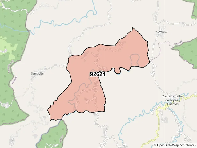 Mapa del código postal 92624, Ilamatlán, Veracruz de Ignacio de la Llave