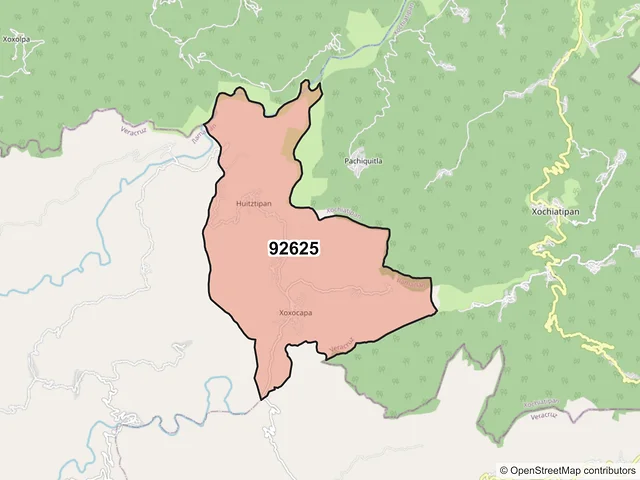 Mapa del código postal 92625, Ilamatlán, Veracruz de Ignacio de la Llave