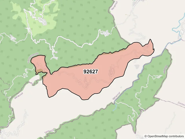 Mapa del código postal 92627, Ilamatlán, Veracruz de Ignacio de la Llave