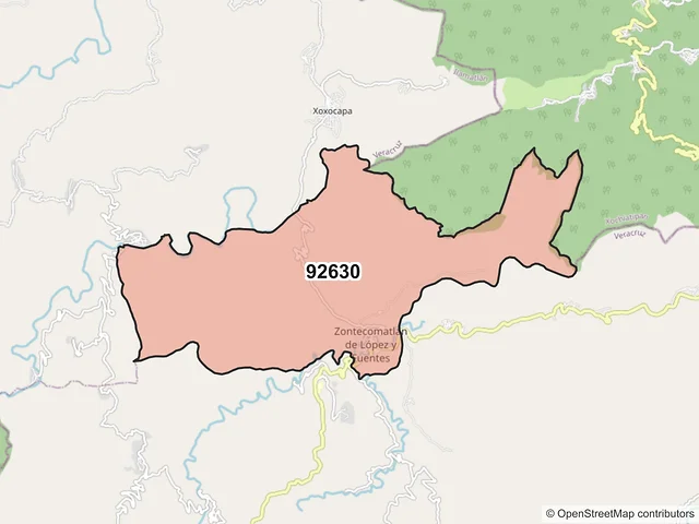 Mapa del código postal 92630, Zontecomatlán de López y Fuentes, Veracruz de Ignacio de la Llave