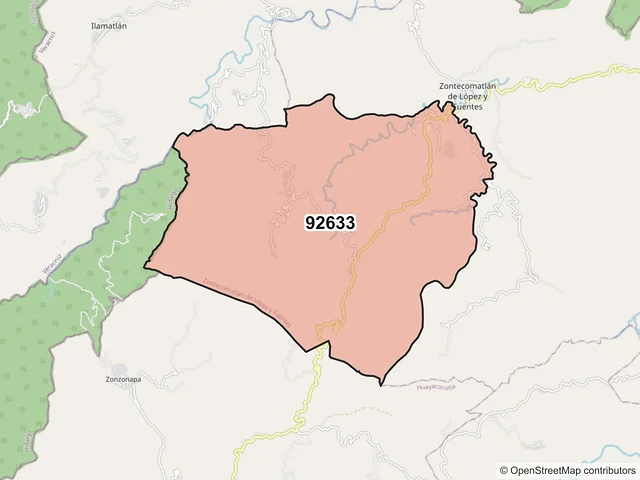 Mapa del código postal 92633, Zontecomatlán de López y Fuentes, Veracruz de Ignacio de la Llave