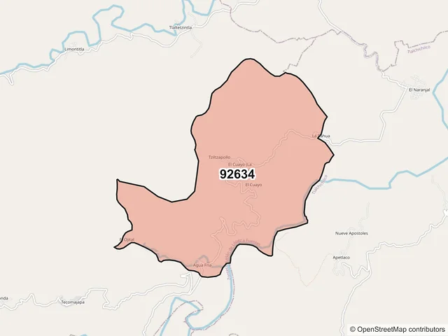 Mapa del código postal 92634, Zontecomatlán de López y Fuentes, Veracruz de Ignacio de la Llave
