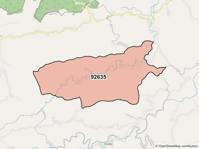 Mapa del código postal 92635, Zontecomatlán de López y Fuentes, Veracruz de Ignacio de la Llave