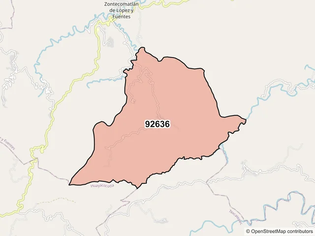 Mapa del código postal 92636, Zontecomatlán de López y Fuentes, Veracruz de Ignacio de la Llave
