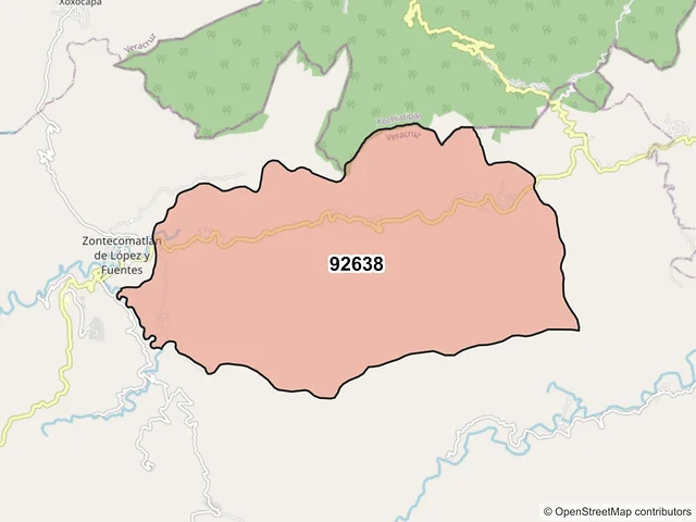Mapa del código postal 92638, Zontecomatlán de López y Fuentes, Veracruz de Ignacio de la Llave