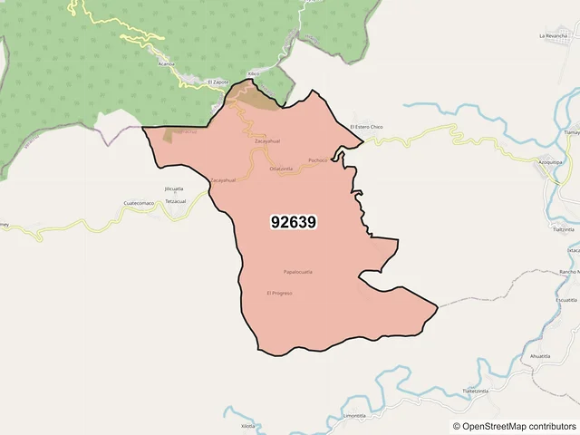 Mapa del código postal 92639, Zontecomatlán de López y Fuentes, Veracruz de Ignacio de la Llave
