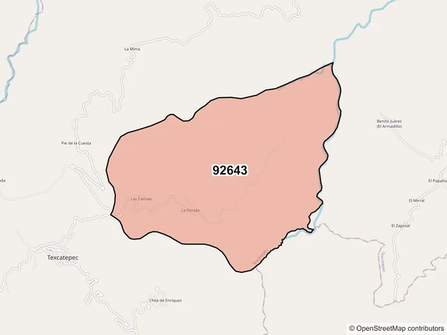 Mapa del código postal 92643, Texcatepec, Veracruz de Ignacio de la Llave
