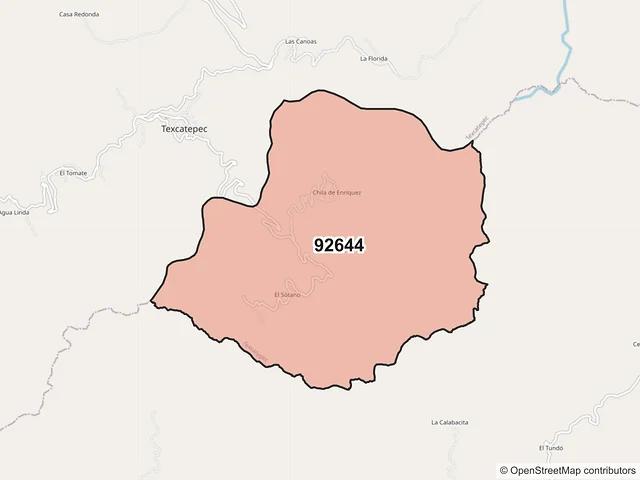 Mapa del código postal 92644, Texcatepec, Veracruz de Ignacio de la Llave