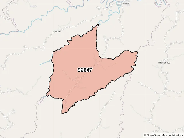 Mapa del código postal 92647, Texcatepec, Veracruz de Ignacio de la Llave