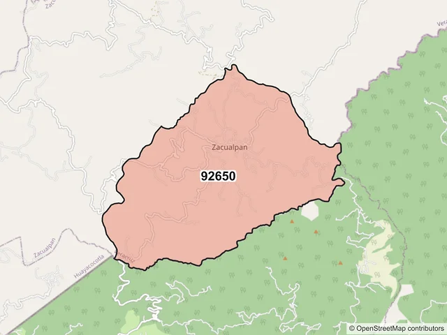 Mapa del código postal 92650, Zacualpan, Veracruz de Ignacio de la Llave