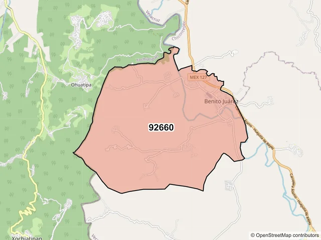 Mapa del código postal 92660, Benito Juárez, Veracruz de Ignacio de la Llave