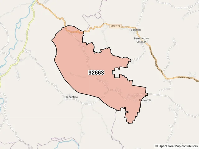 Mapa del código postal 92663, Benito Juárez, Veracruz de Ignacio de la Llave
