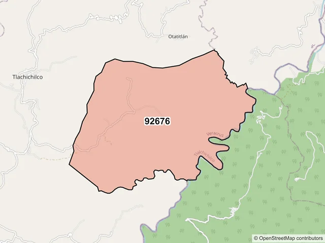 Mapa del código postal 92676, Tlachichilco, Veracruz de Ignacio de la Llave