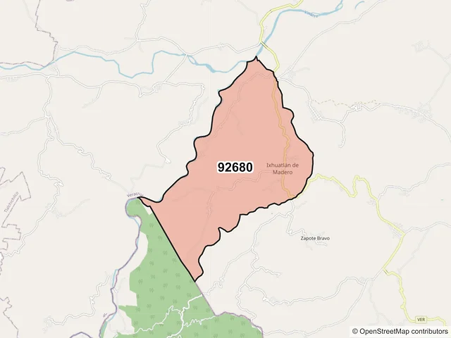 Mapa del código postal 92680, Ixhuatlán de Madero, Veracruz de Ignacio de la Llave