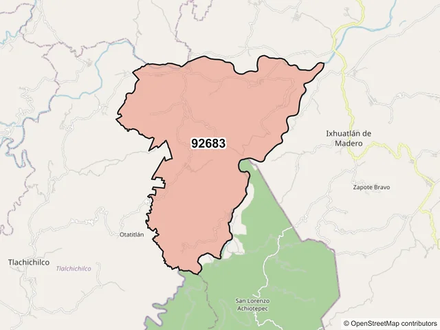 Mapa del código postal 92683, Ixhuatlán de Madero, Veracruz de Ignacio de la Llave