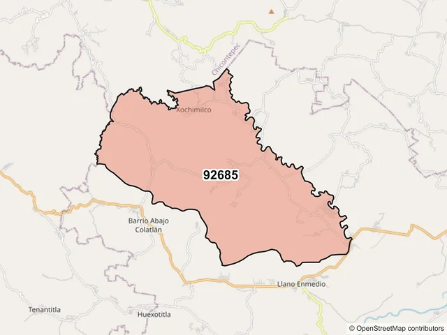 Mapa del código postal 92685, Ixhuatlán de Madero, Veracruz de Ignacio de la Llave