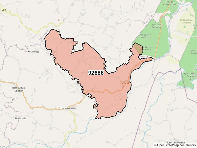 Mapa del código postal 92686, Ixhuatlán de Madero, Veracruz de Ignacio de la Llave