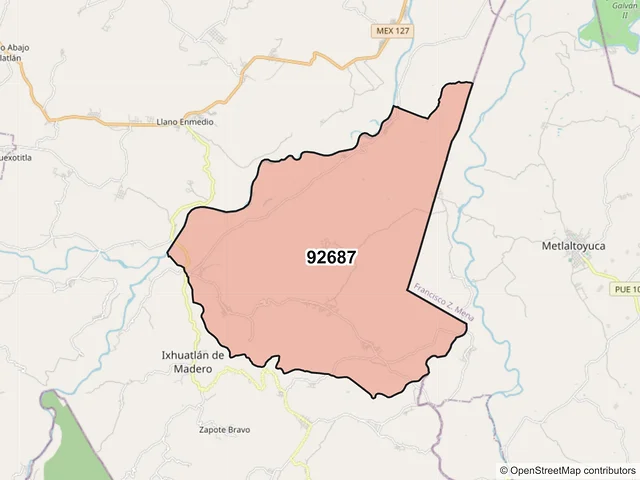 Mapa del código postal 92687, Ixhuatlán de Madero, Veracruz de Ignacio de la Llave