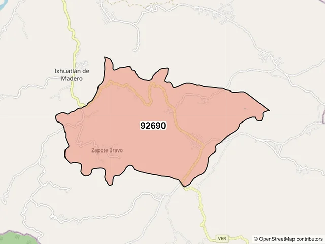 Mapa del código postal 92690, Ixhuatlán de Madero, Veracruz de Ignacio de la Llave