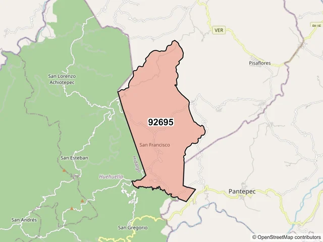 Mapa del código postal 92695, Ixhuatlán de Madero, Veracruz de Ignacio de la Llave