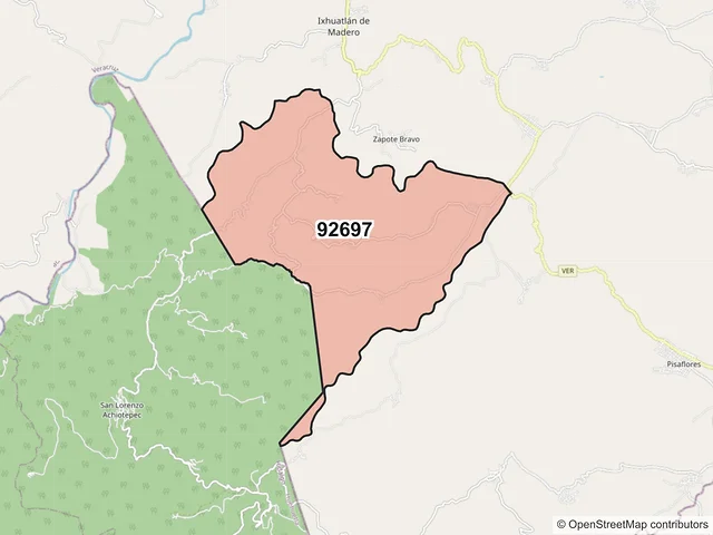 Mapa del código postal 92697, Ixhuatlán de Madero, Veracruz de Ignacio de la Llave