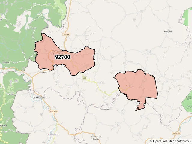Mapa del código postal 92700, Chicontepec, Veracruz de Ignacio de la Llave