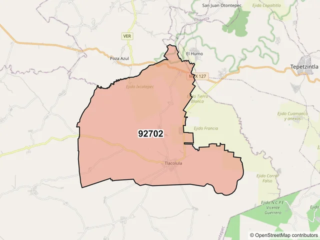 Mapa del código postal 92702, Chicontepec, Veracruz de Ignacio de la Llave
