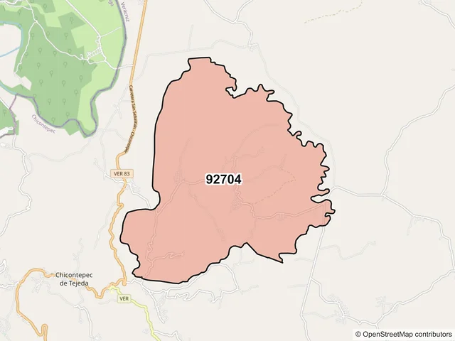 Mapa del código postal 92704, Chicontepec, Veracruz de Ignacio de la Llave