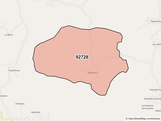 Mapa del código postal 92728, Chicontepec, Veracruz de Ignacio de la Llave
