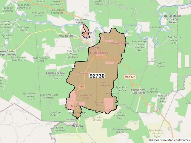 Mapa del código postal 92730, Álamo Temapache, Veracruz de Ignacio de la Llave
