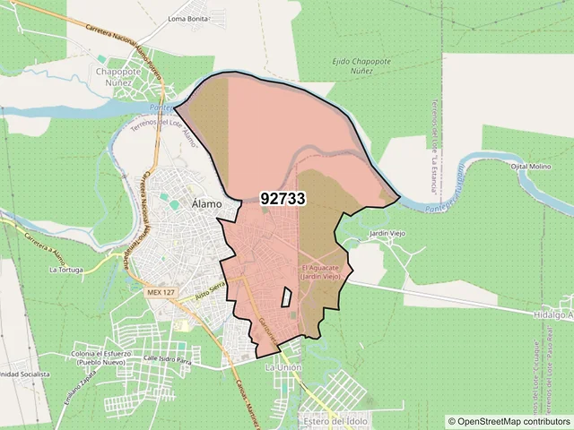 Mapa del código postal 92733, Álamo Temapache, Veracruz de Ignacio de la Llave