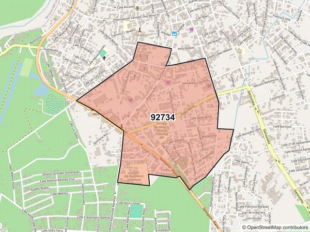 Mapa del código postal 92734, Álamo Temapache, Veracruz de Ignacio de la Llave