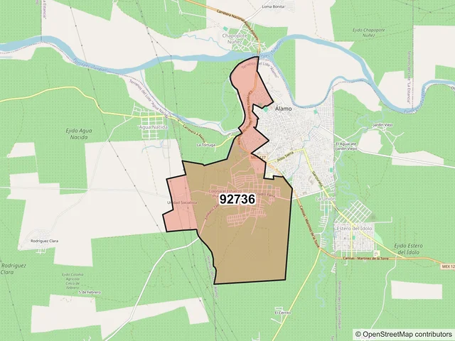 Mapa del código postal 92736, Álamo Temapache, Veracruz de Ignacio de la Llave