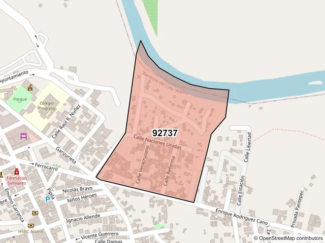 Mapa del código postal 92737, Álamo Temapache, Veracruz de Ignacio de la Llave