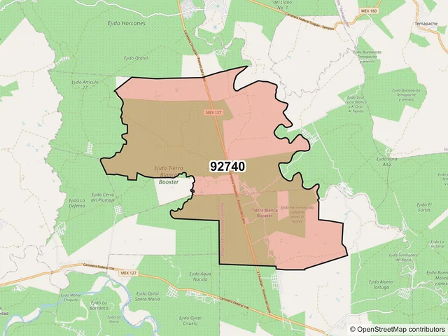 Mapa del código postal 92740, Álamo Temapache, Veracruz de Ignacio de la Llave