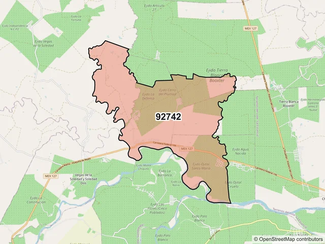 Mapa del código postal 92742, Álamo Temapache, Veracruz de Ignacio de la Llave