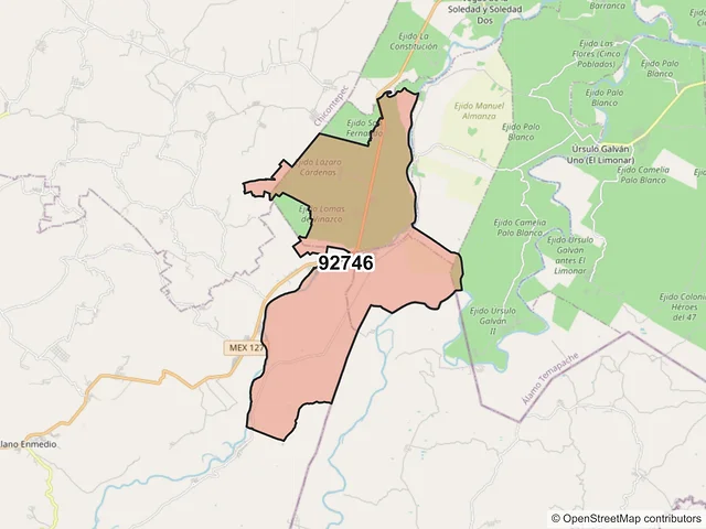 Mapa del código postal 92746, Álamo Temapache, Veracruz de Ignacio de la Llave