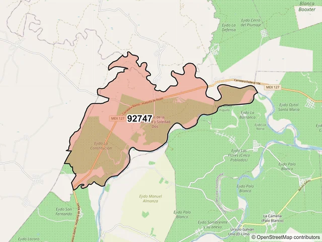 Mapa del código postal 92747, Álamo Temapache, Veracruz de Ignacio de la Llave