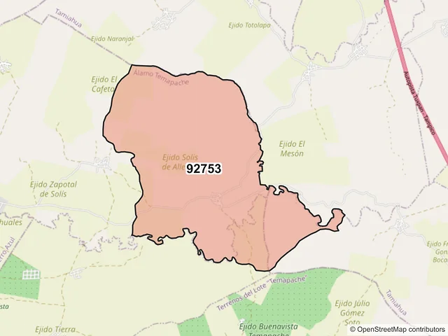 Mapa del código postal 92753, Álamo Temapache, Veracruz de Ignacio de la Llave