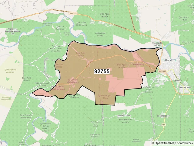 Mapa del código postal 92755, Álamo Temapache, Veracruz de Ignacio de la Llave