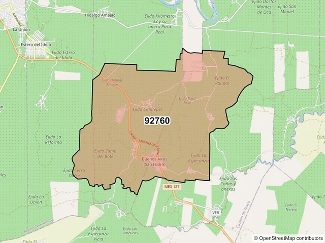 Mapa del código postal 92760, Álamo Temapache, Veracruz de Ignacio de la Llave