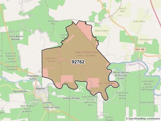 Mapa del código postal 92762, Álamo Temapache, Veracruz de Ignacio de la Llave