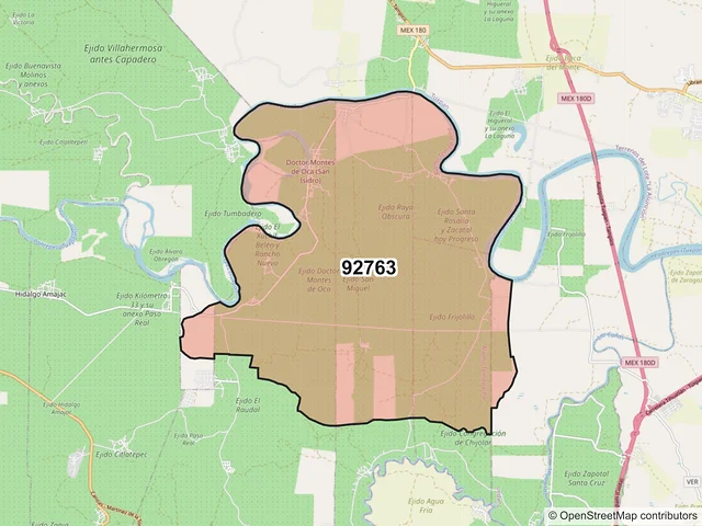Mapa del código postal 92763, Álamo Temapache, Veracruz de Ignacio de la Llave