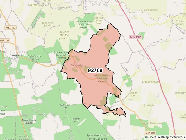Mapa del código postal 92769, Álamo Temapache, Veracruz de Ignacio de la Llave