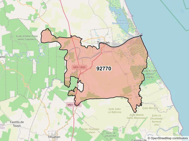 Mapa del código postal 92770, Tuxpan, Veracruz de Ignacio de la Llave