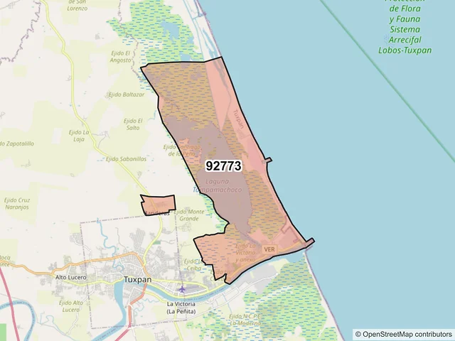 Mapa del código postal 92773, Tuxpan, Veracruz de Ignacio de la Llave