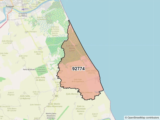 Mapa del código postal 92774, Tuxpan, Veracruz de Ignacio de la Llave